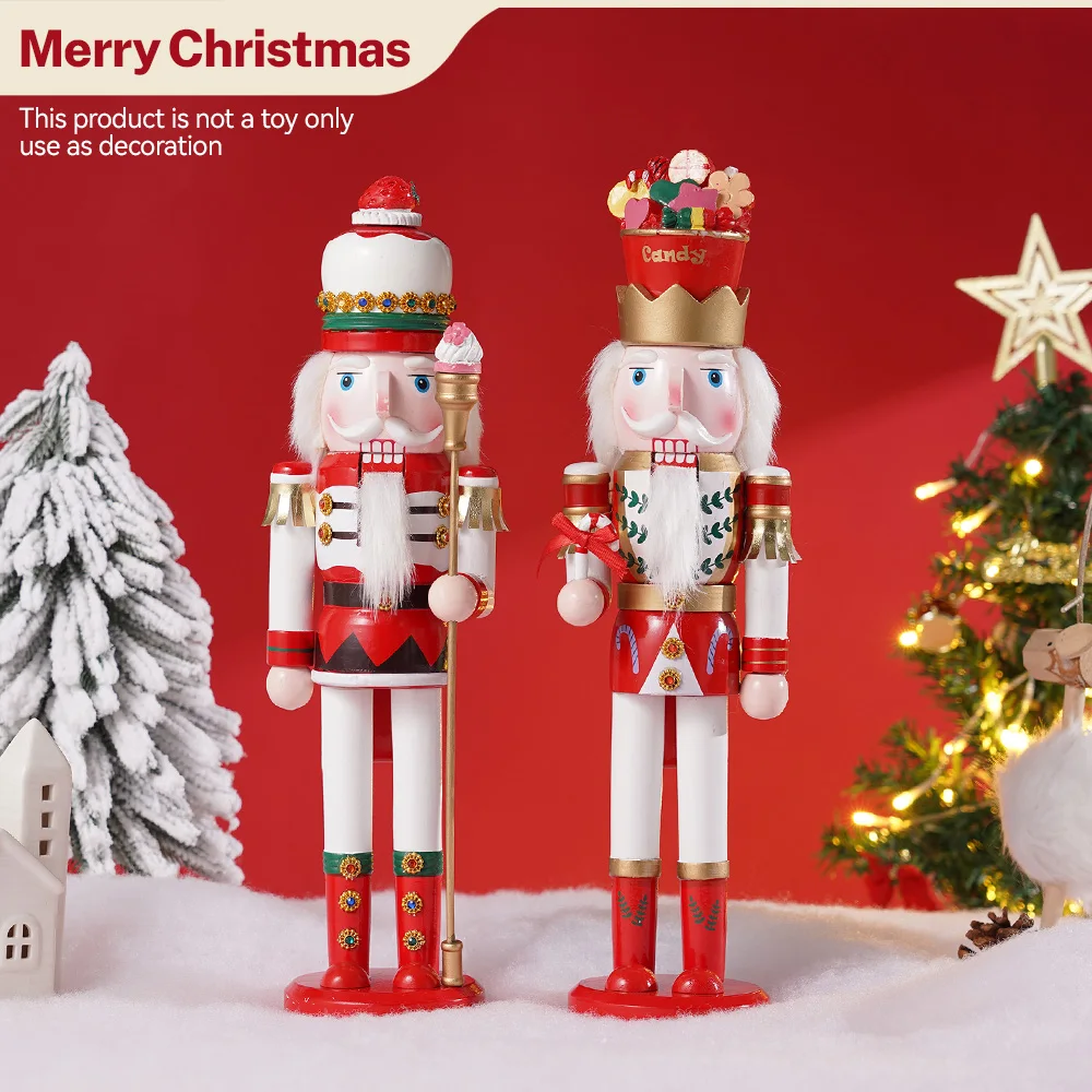 1/2PCS 38CM Christmas Nutcracker Wooden Candy Ice Cream Walnut King Hand strawberry/candy cane crafts Christmas decorations