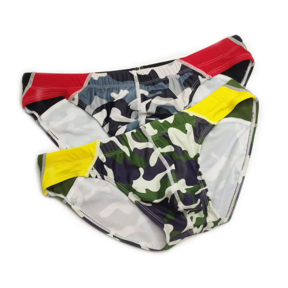 2026 fashion camouflage low waist triangle swimming trunks camouflage printing with cup size small triangle men UXH094-1