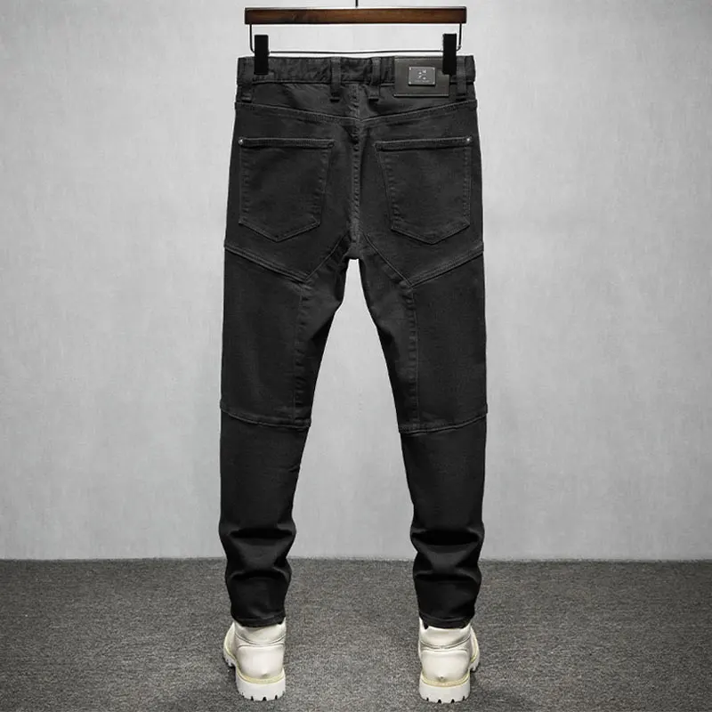 treet Fashion Men's Jeans Elastic Slim Fit Retro Casual Jeans Splicing Designer Hip Hop Jeans Bike Black Pants Hombre