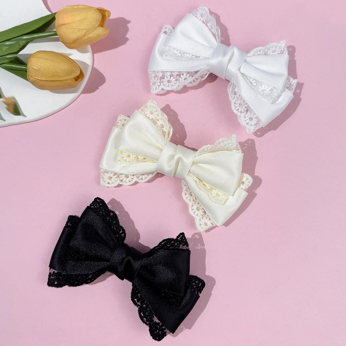 30pcs 5-Inch Satin Ribbon Bow Hair Clips for Women Lace Embroidered Hairpins Kid Girls Side Clips Bridal Hair Accessories