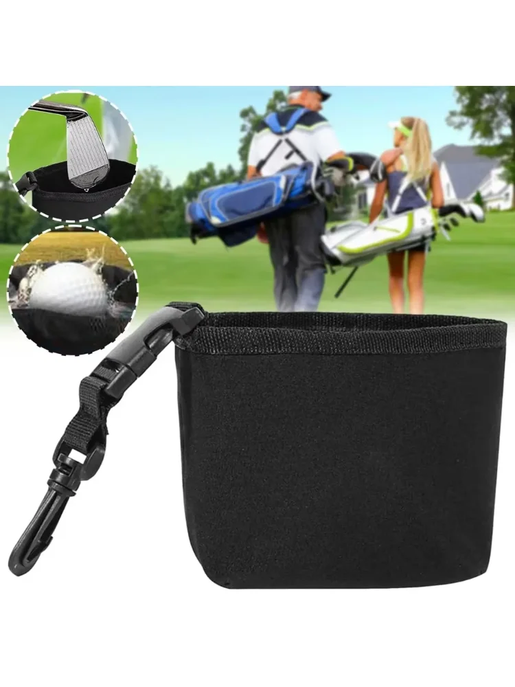 1PCS Black golf cleaning bag, portable diving material simple golf cleaning bag, firm hook, golf club wiping ba
