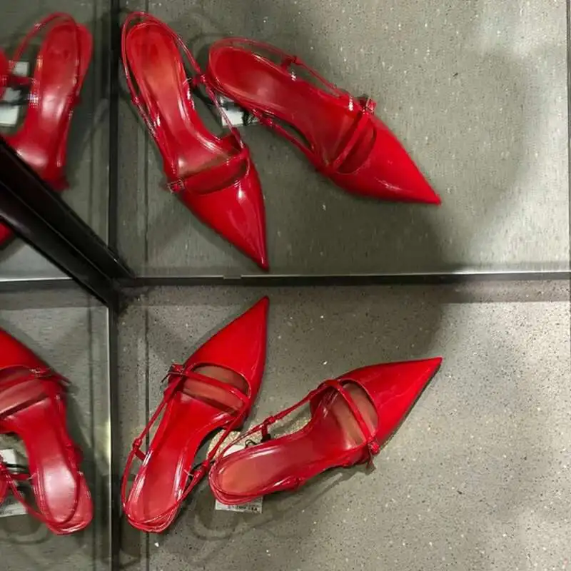 حجم 34-41 المرأة صنادل عالية الكعب الضحلة تو حزام الظهر الصنادل الصيف هريرة الكعوب أحذية الحفلات مثير #4