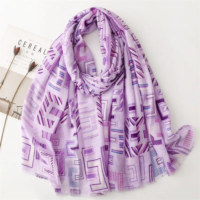 Spain Fashion Geometric Letter Fringe Viscose Shawl Scarf Lady High Quality Wrap Pashmina Stole Bufandas Muslim Hijab 180*90Cm