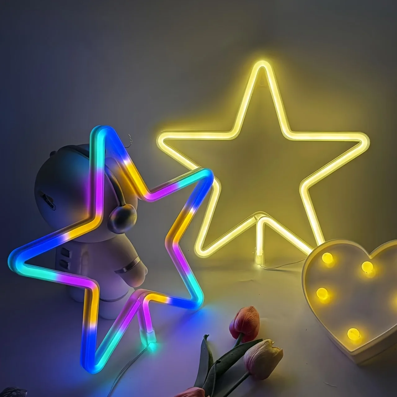 قطعة واحدة، نجمة يوم الاستقلال النيون، غرفة النوم، ديكور المنزل، ضوء الليل، ترتيب الجو الرومانسي، الحفلات، عيد الميلاد، هدية العطلة، USB أو البطارية غير متضمنة)