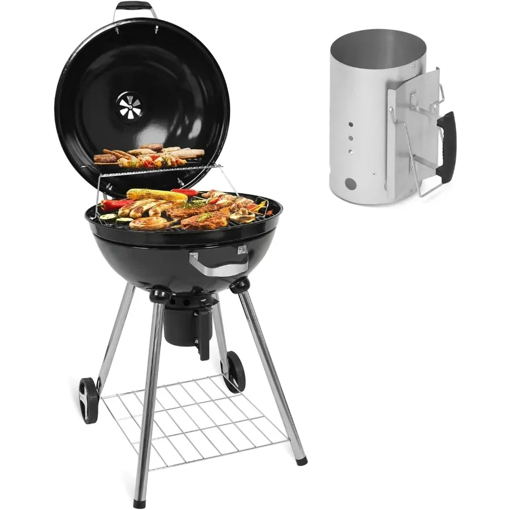 Multi-layer Enamel Charcoal Grills - Sturdy & Portable Charcoal Grill with Chimney Starter- Barbecue Grill for Outdoor Camping