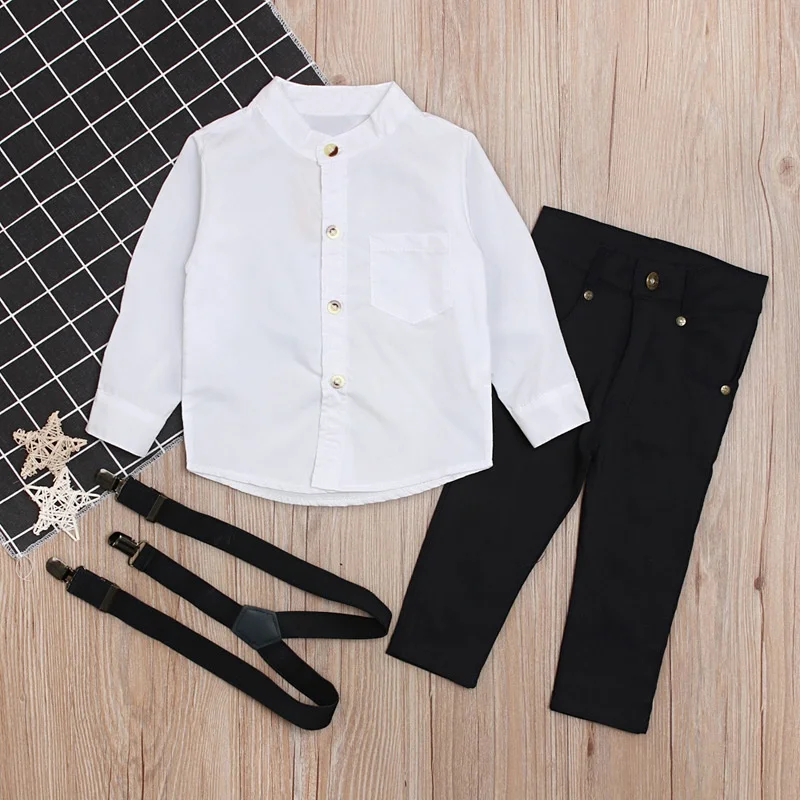 Kids Clothes for Boys Gentleman Suits 1-6Y  Polo Shirt Tops+Suspender Pants Baby Clothes Set for Wedding Party Birthday Outfit