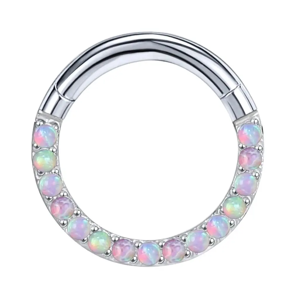 New Titanium 8-10mm Opal Hinged Segment Clicker Ear Cartilage Earrings Helix Lip Piercing Body Jewelry Septum Piercing Nose Ring