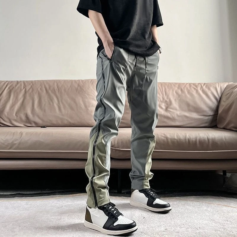 

GELITAYIN Splicing Color Zip Men's Casual Straight Pants Vintage Classic Slacks New In Streetwear Xxxl Aesthetic Y2k Trend Male