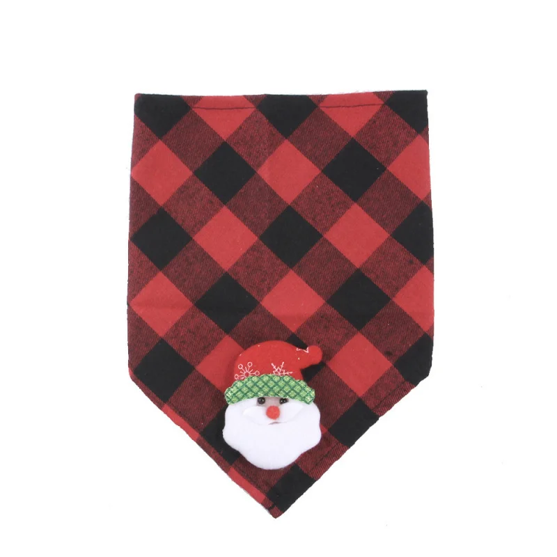 2024New Saliva Towel Red and Green Plaids Dog in-Ground Fence Receiver Collar Triangular Binder Pet Decorations