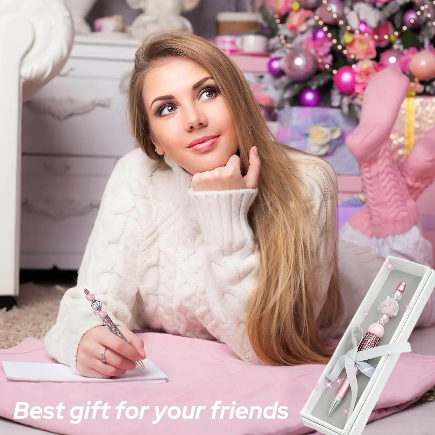 Beadable Pens 12 Pcs Gradient Colors Shiny Fancy Pens Bulk for Women Focal Beads Pens Retractable Ballpoint Cool Cute Pens