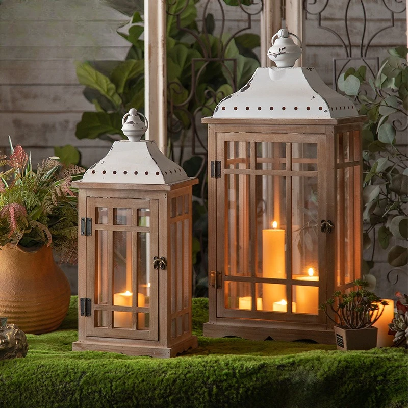 retro outdoor garden wind lamp wedding props simple decorative ornament candlestick windproof and rainproof glass horse lamp