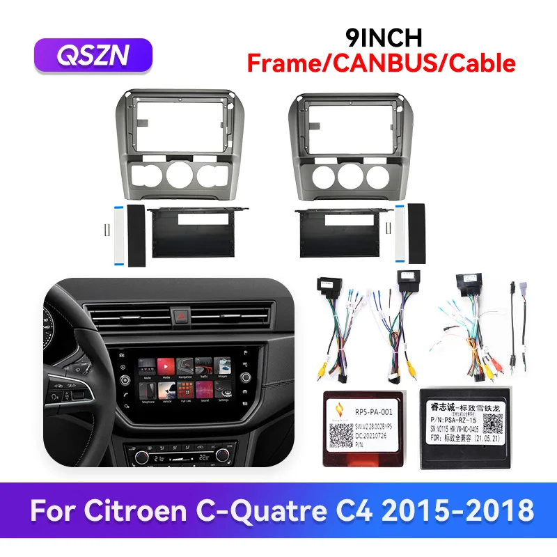 QSZN Cable Wiring For CITROEN C-QUATRE C4 2015-2018 Car Radio Fascia Frame DVD Player Install Panel Canbus Face Plate Dash Kit