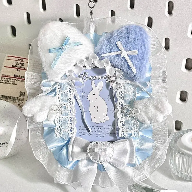 Plush Lace Card Holder Cute Lace Protective Cover Bag Pendant Mini Card Storage Pouch for Girls