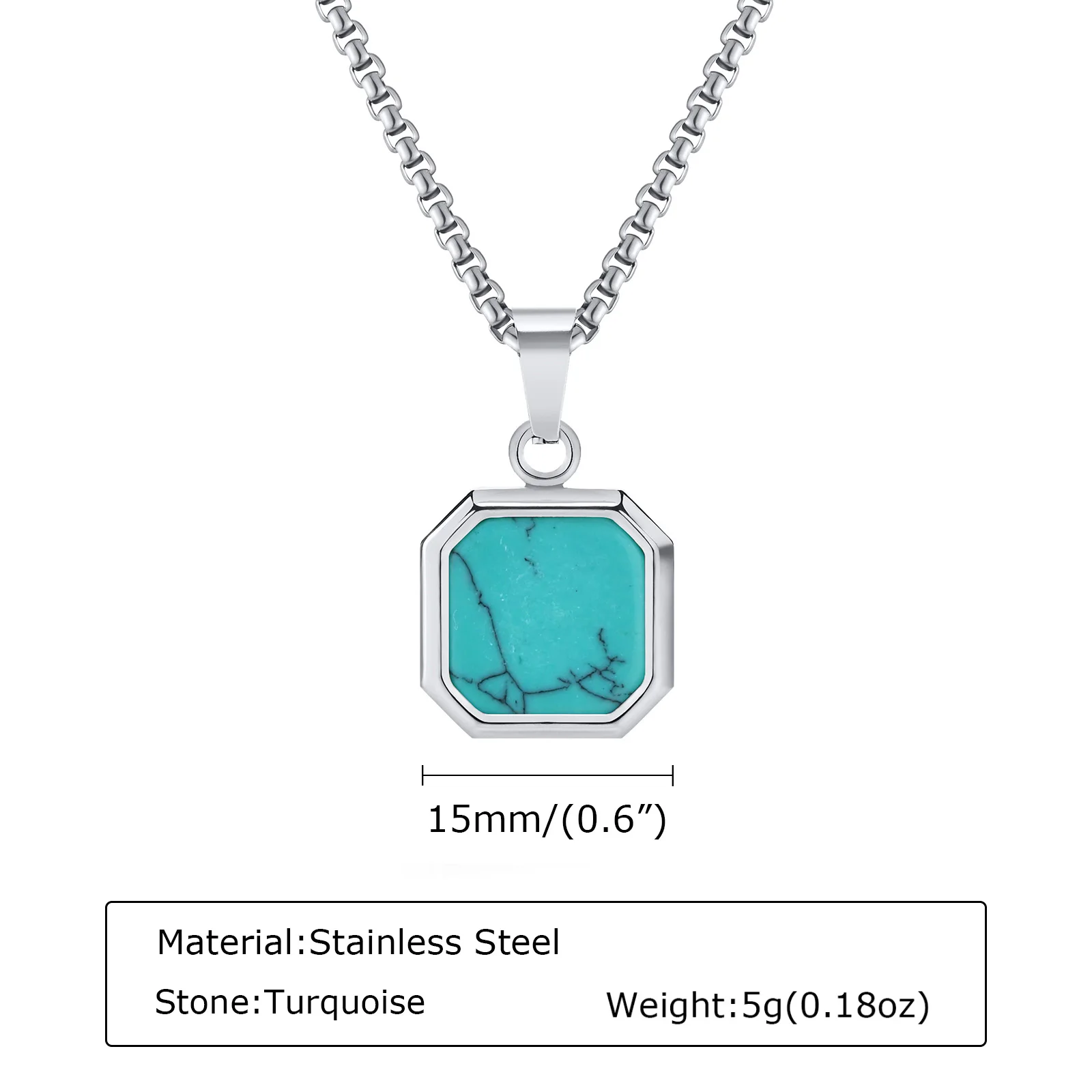 Trendige Anhänger-Halsketten für Männer, Quadratische Naturstein-Edelstahl-Halsketten, Hip-Hop Heilschmuck Geschenke für Ehemann Vater