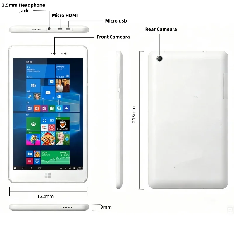 Das günstigste 8-Zoll-kapazitive Windows-10-Tablet mit 32-Bit-Prozessor, Intel Atom X5-Z3735 Quad-Core, 2 GB DDR3-RAM, 16 GB EMMC-ROM, WLAN und Bluetooth. – Detail 2
