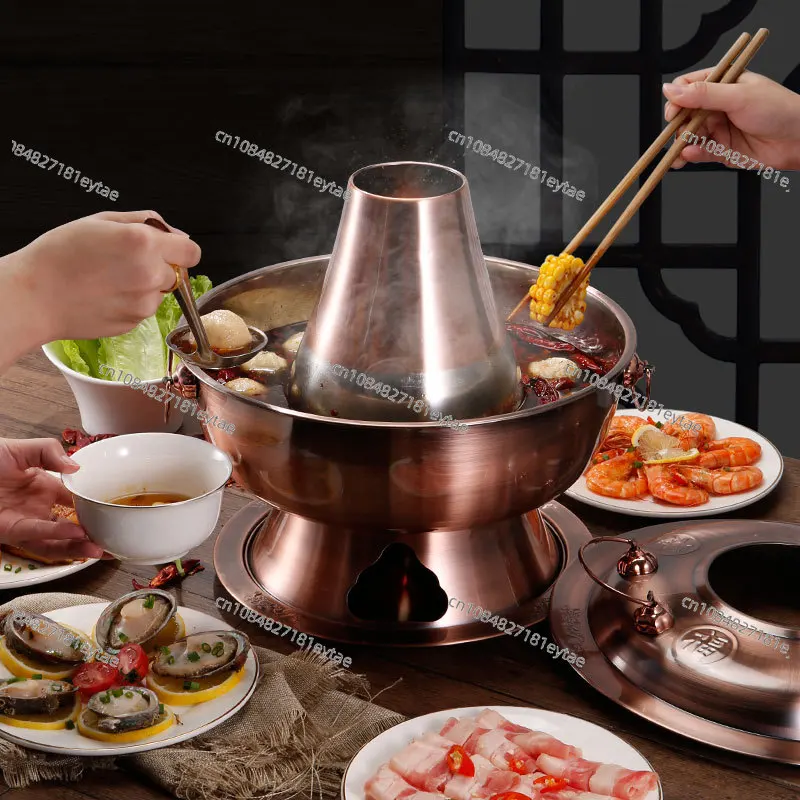 

Thickened Stainless Steel Chinese Copper Hot Pot, Old Beijing Style Charcoal Cookware Set