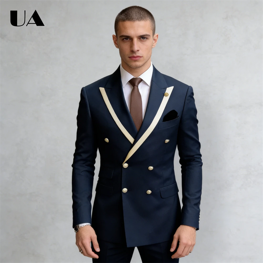 

Notched Men's Double Breasted Suit Set, (Jacket Pants) Customized Size Suit Tuxedo, Business Evening Prom Suit Attires XXS-7XL