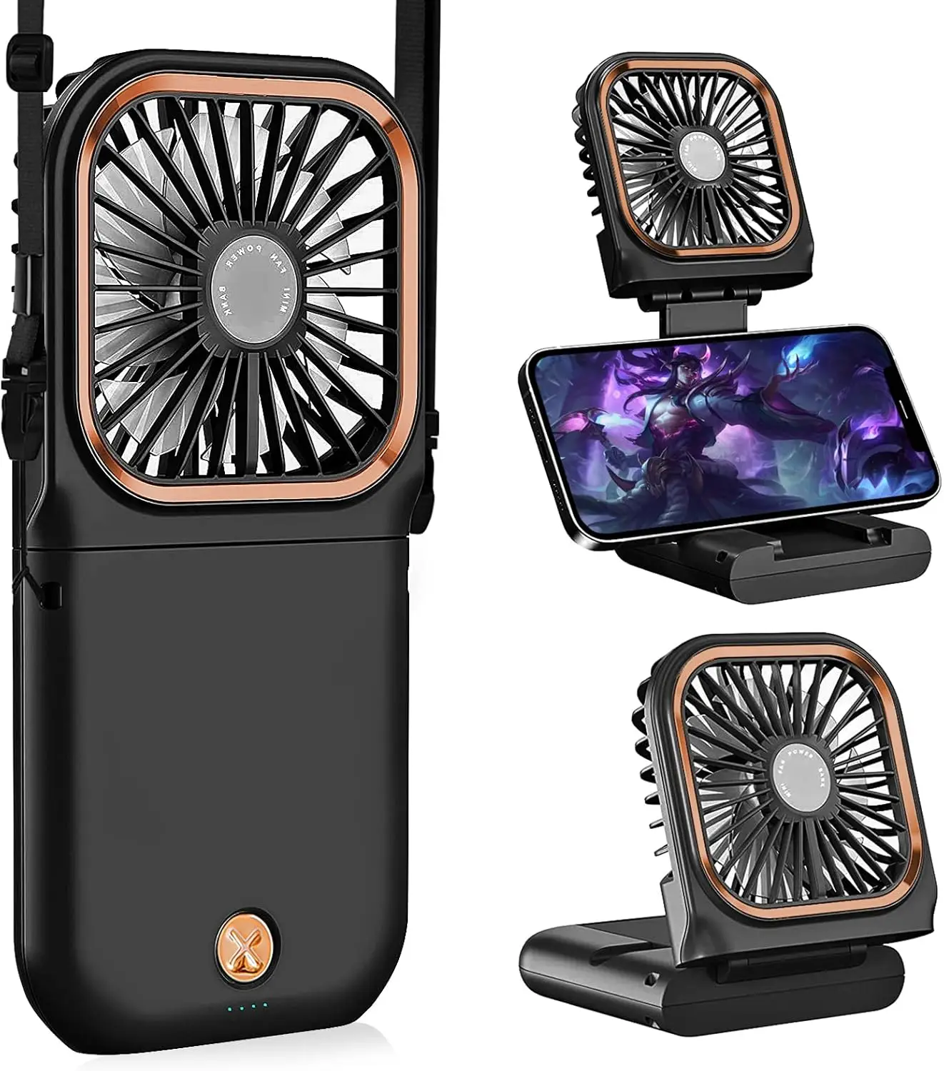 

Portable Rechargeable Neck Fan with Phone Holder, 3000mAh Power, Foldable Adjustable Ultra Quiet for Travel Office Home