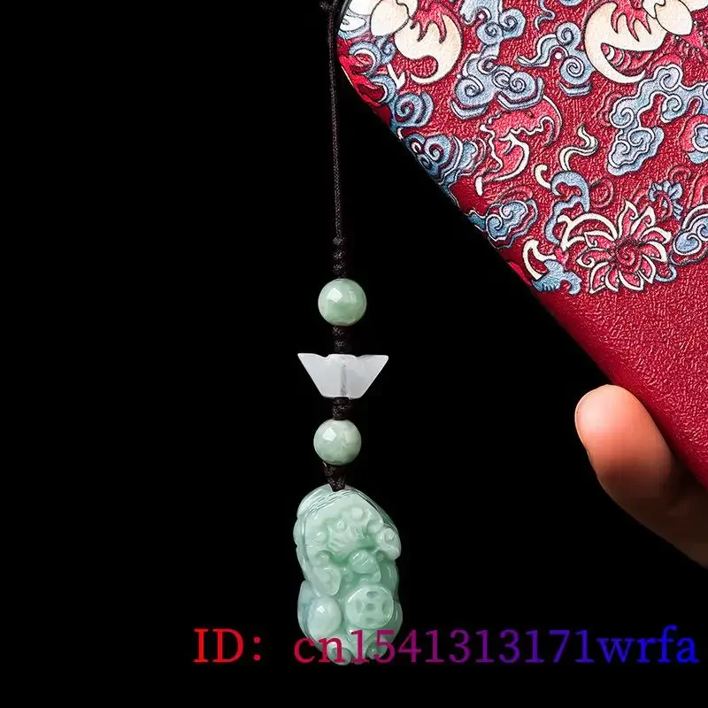 Birmese Jade Pixiu Sleutelhanger Jadeite Bedels Sieraden Groene Luxe Natuurlijke Geschenken Voor Mannen Mode Polsje Telefoon Charme Tas