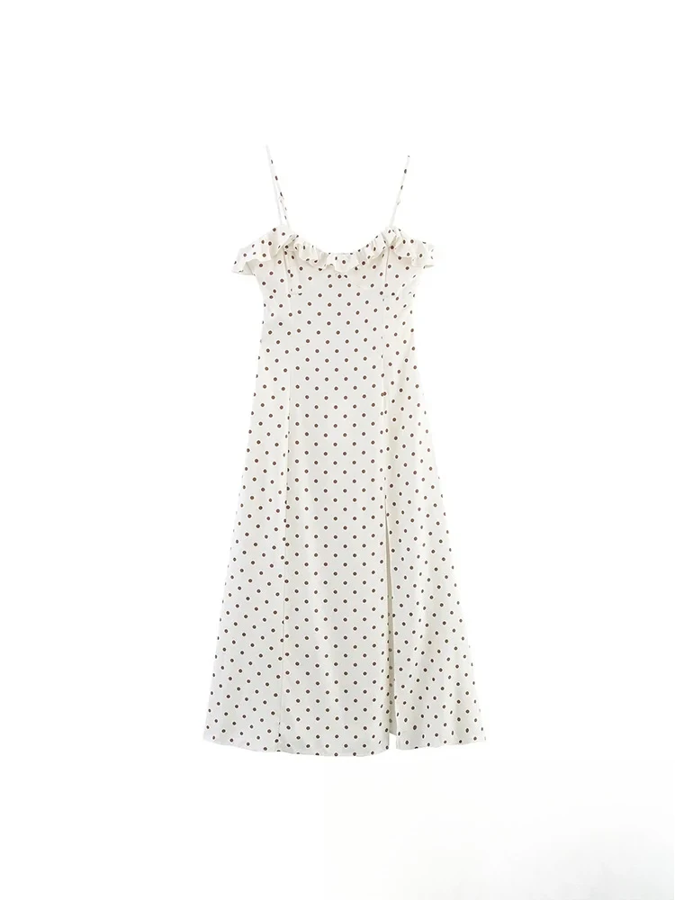 KONDALA Dolce Romantico Donna Cami Dress Polka Dot Stampa Backless Lace-Up Increspato Abito con spacco Moda Estate 2025 Abito da vacanza