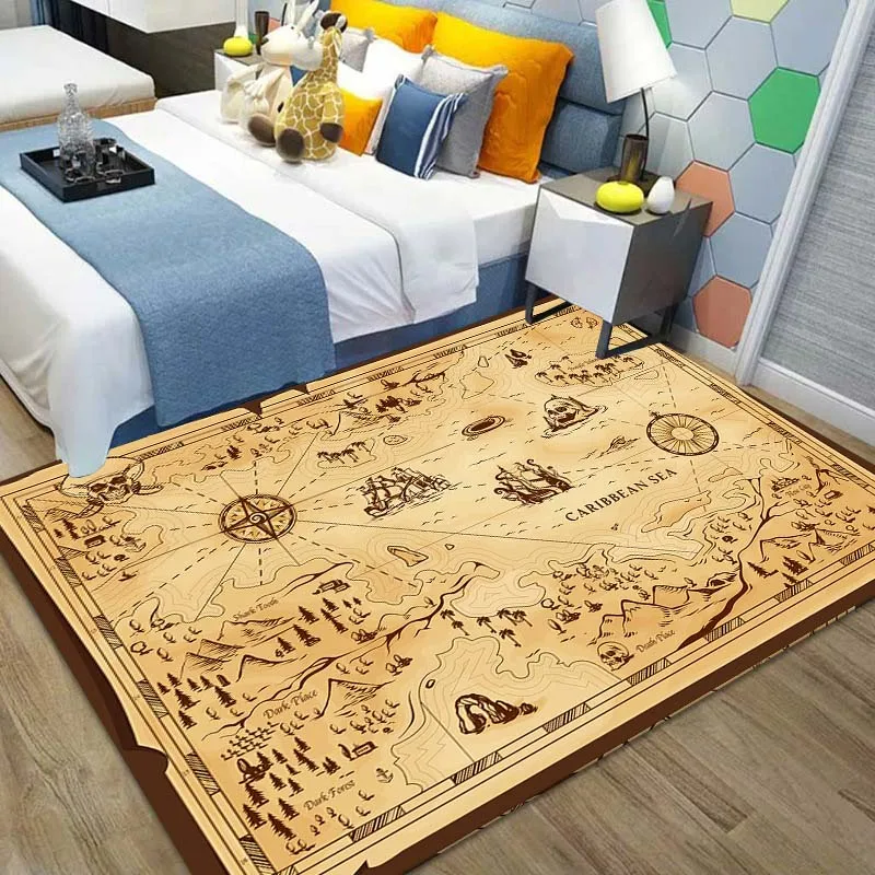 15 Sizes Retro Treasure Map Area Rug Carpet for Living Room Bedroom Children Play Mat Sofa Chair Home Decor Non-slip Floor Mat