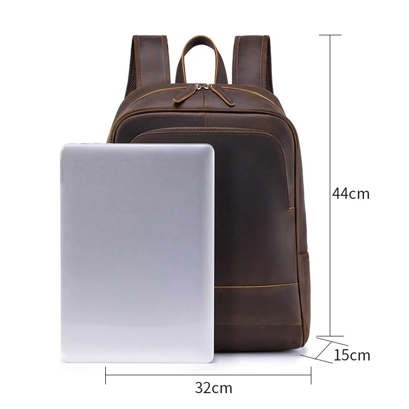 Leather double shoulder backpack - college student schoolbag, simple design, large capacity, top-grain cowhide computer bag