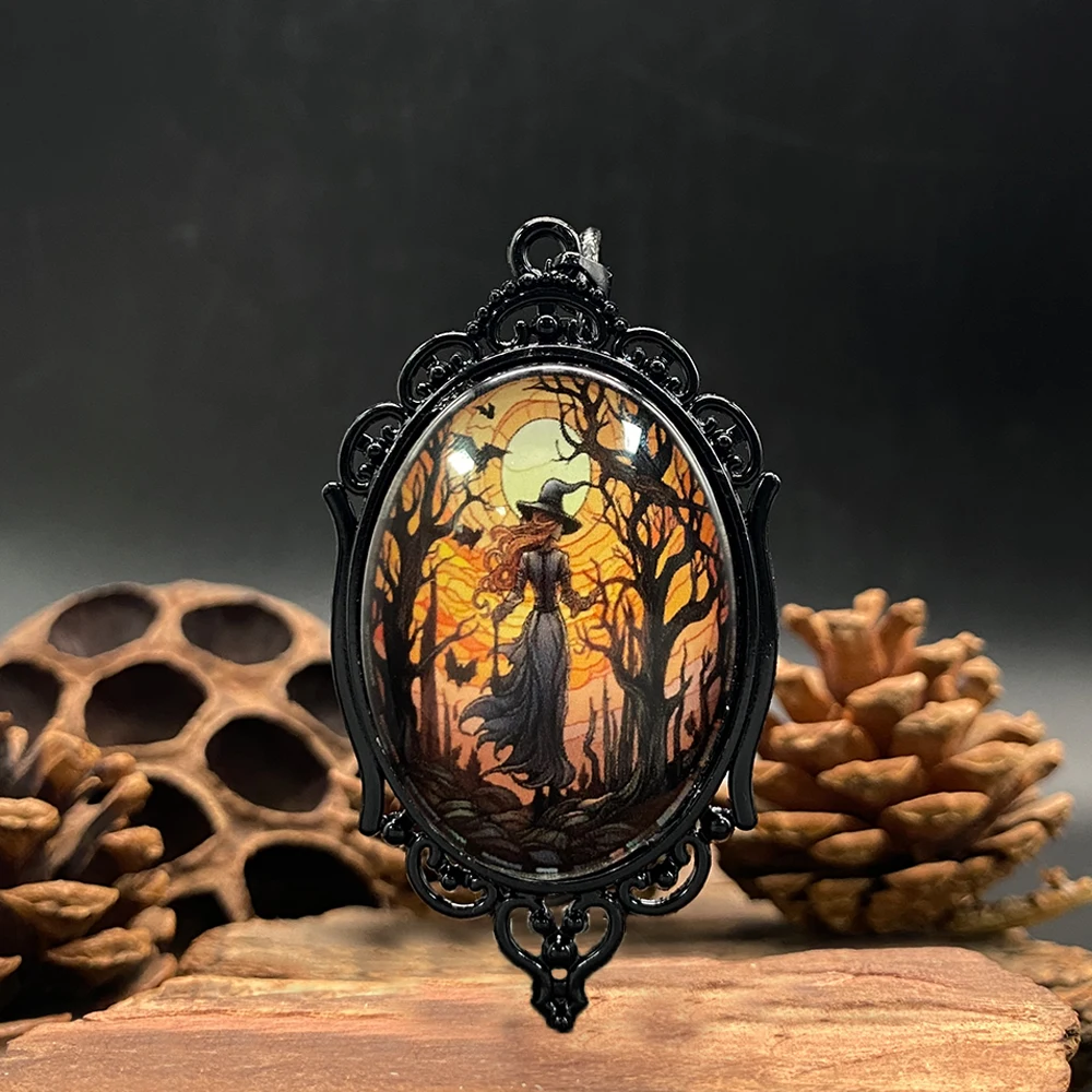 خمر القوطية الغراب الساحرة قلادة للرجال والنساء هالوين الظلام قلادة الشرير فن الديكور المجوهرات