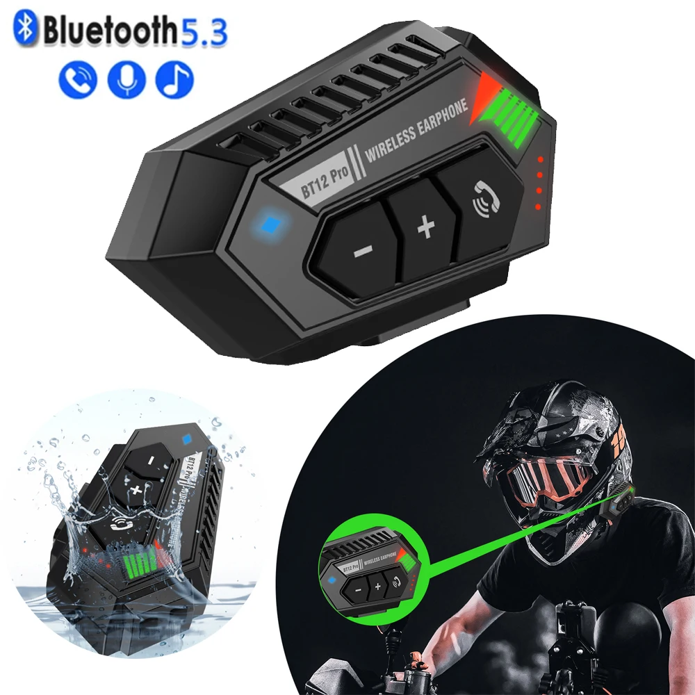 BT12 Pro 2000mah Motorcycle Bluetooth Helmet Headset Wireless Hands-free Call Stereo Waterproof Music Player for Moto Earphone