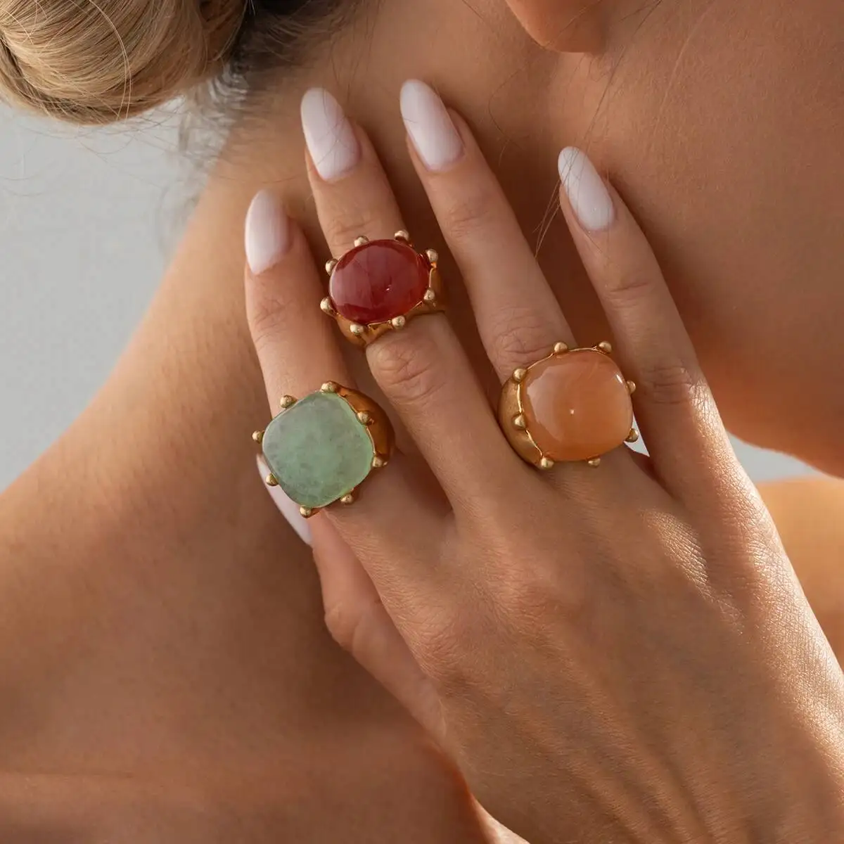 IngeSight.Z 3Pcs/Set Fashion Bohemia Inlaid Colorful Acrylic Ring Womens Creative Irregular Resin Stackable Finger Ring Jewelry