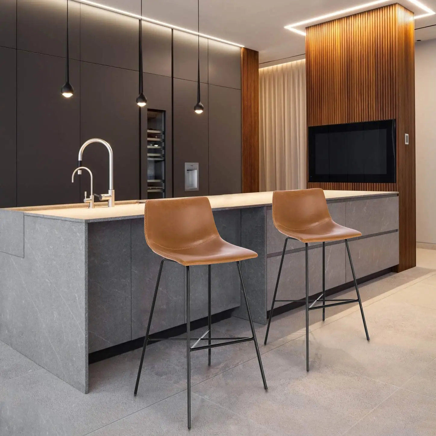 

Modern Counter Height Pu Leather Seat Upholstered Kitchen Island Bar Chair