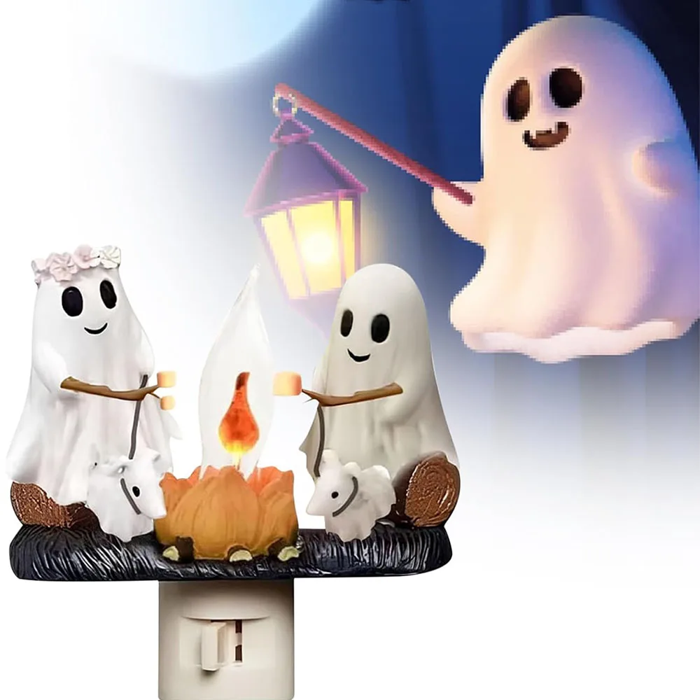 New Fashionable Ghost Campfire Nightlight Ghost Campfire Flickering Plug In Night Light Halloween Ghost Pumpkin Night Light