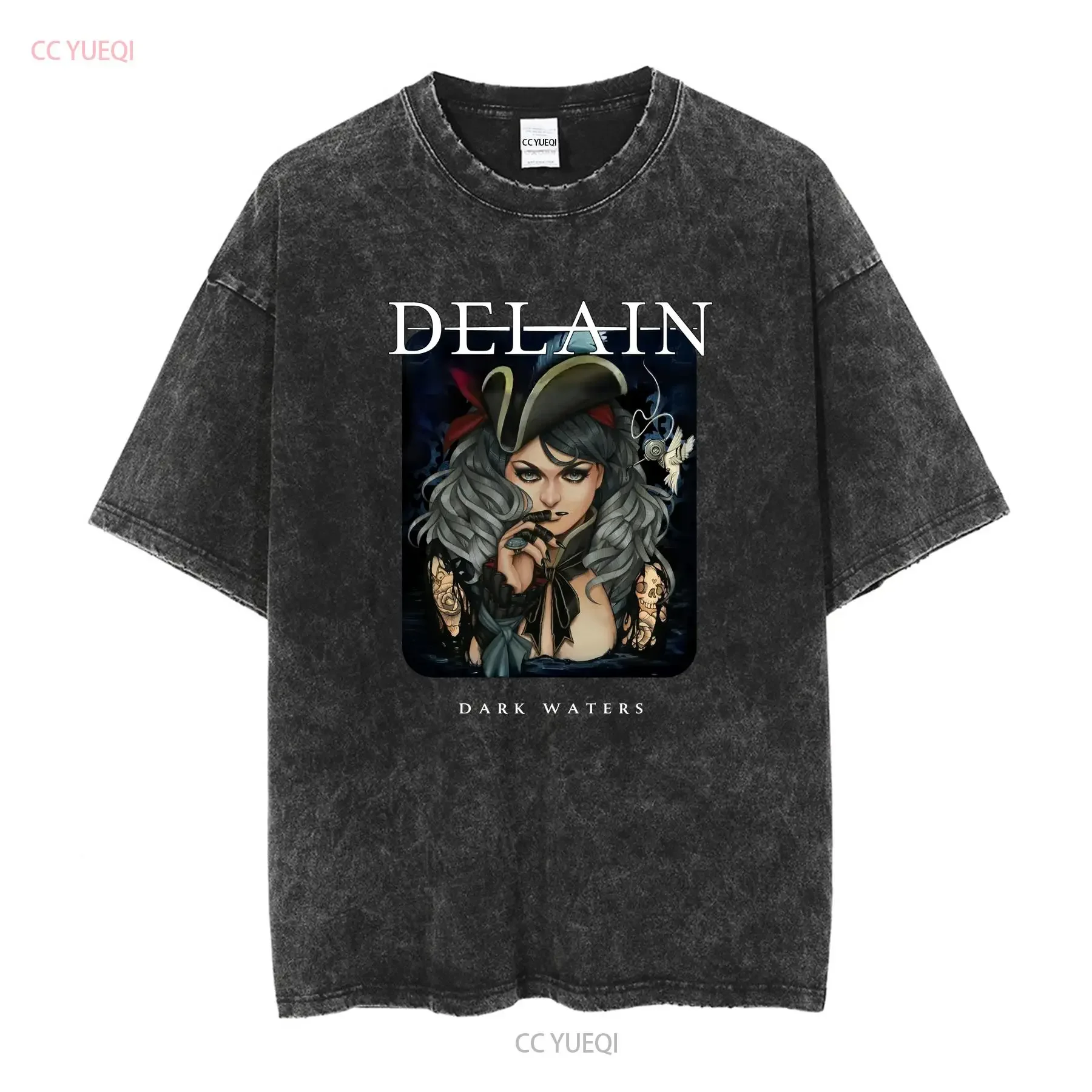 DELAIN Dark Waters T Shirt vintage Washed designer clothes Stylish Stretched streetwear Versatile graphic Slightly Casual