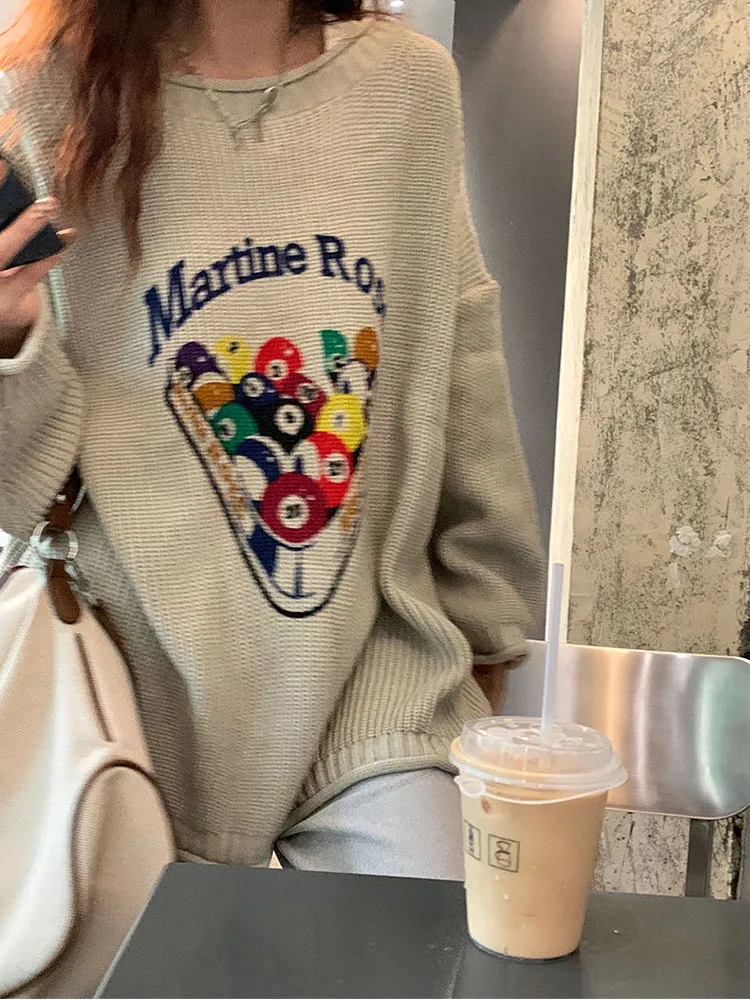 Pullover maglione da donna con isolamento termico per esterni Harajuku retrò con motivo a lettera a sfera piccola