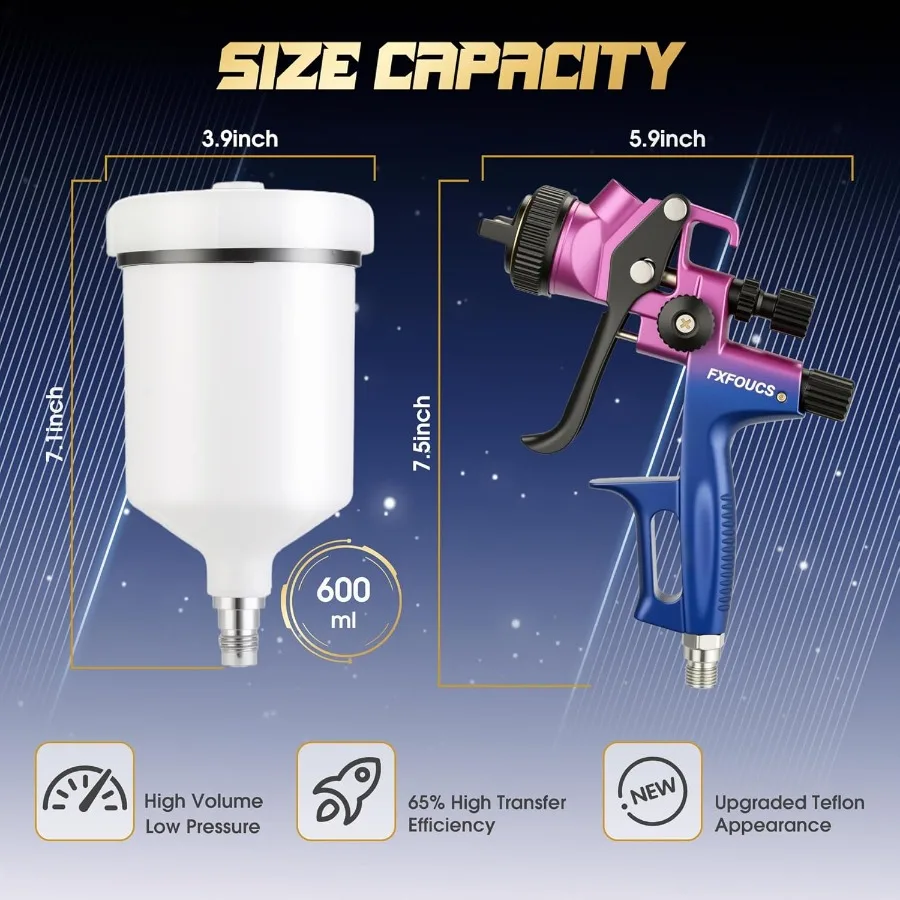 HVLP Spray Gun with 1.3mm Nozzle Car Paint Gun Premium Tool Kit Perfect for a Wide Range of Applications Including Car Automoti