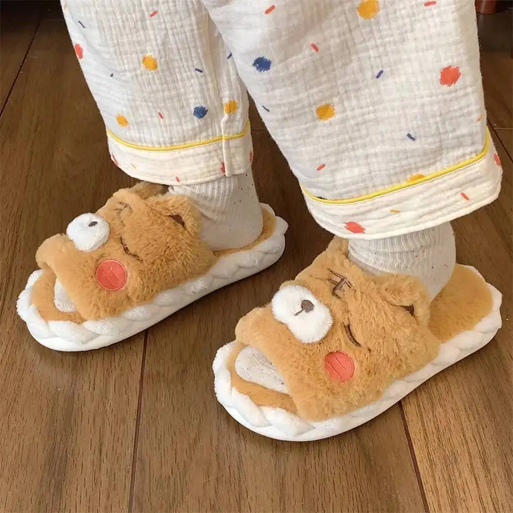 Indoor Household Soft Sole Furry Slippers Women's Cute Tiger Autumn Winter Home Anti Slip Slide Cotton Slippers