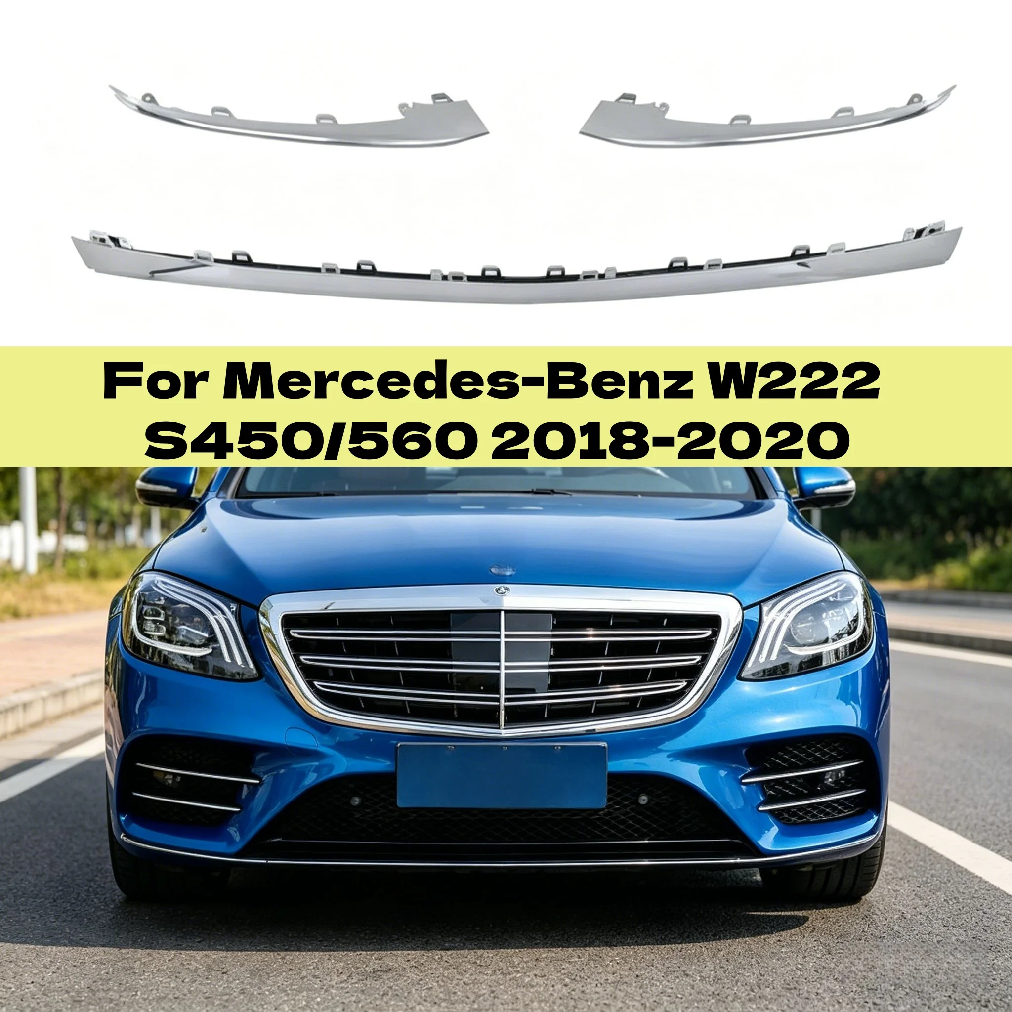 

For Mercedes-Benz W222 S450/560 2018-2020 Front Bumper Lip Trim Moulding Trim Body Kit Parts A2228857600 A2228857700 A2228857800