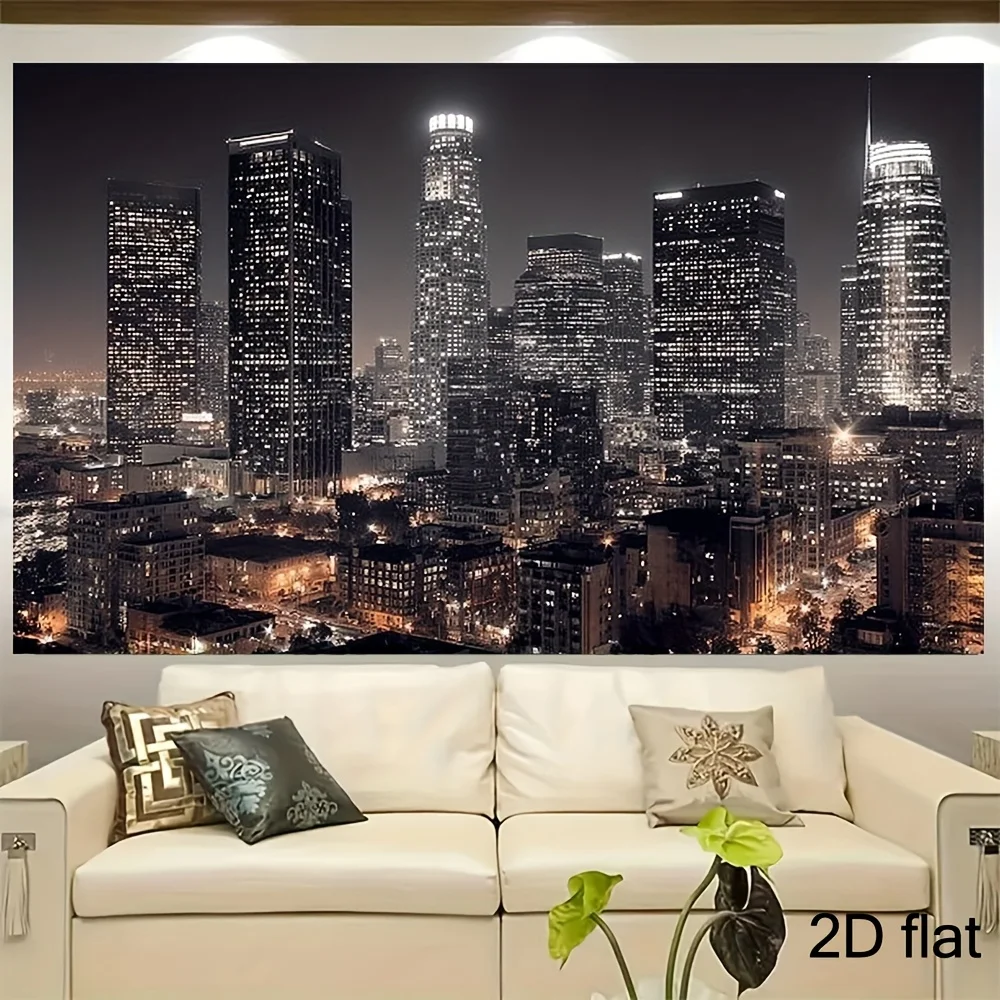 City Skyline Night Photography Backdrop 2D Flat Urban Skyscraper Wall Hanging for Studio Living Room Bedroom Decor Fabric Poster