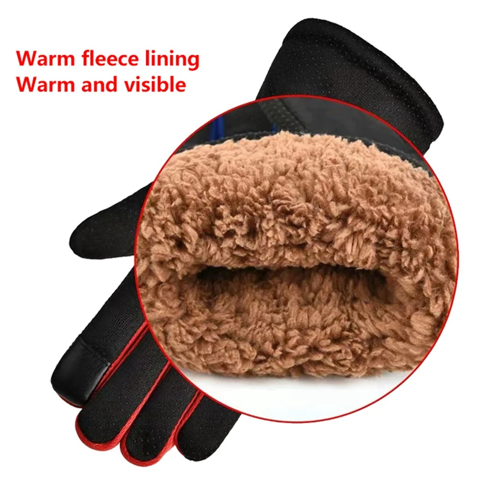 Ski Gloves Men Women Winter Snowboard PU Leather Non-slip Touch Screen Waterproof Motorcycle Cycling Fleece Warm Snow Gloves