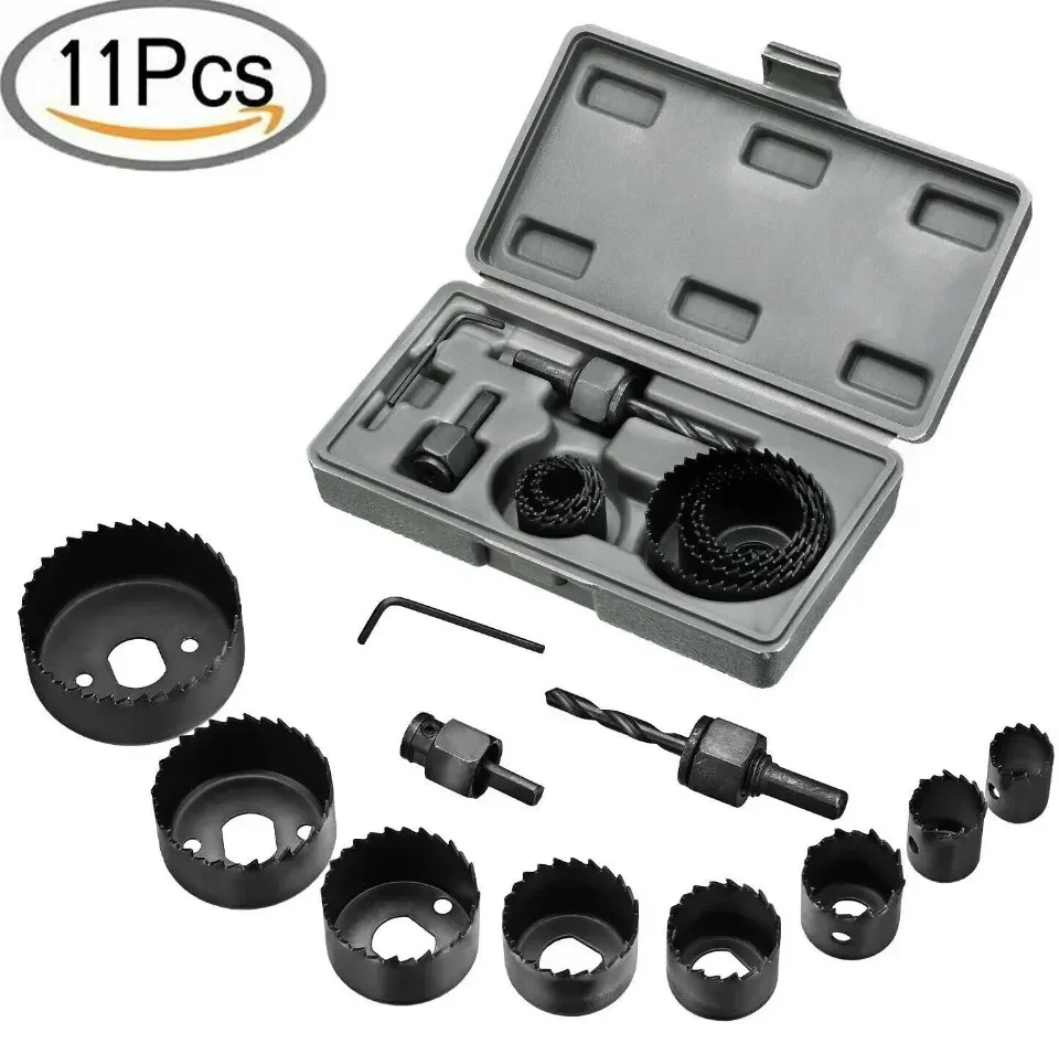 11Pcs Kit Durable Carbon Steel Metal Circle Power Drill Hole Cutter Wood PVC and Plastic Screw extractor set Bit