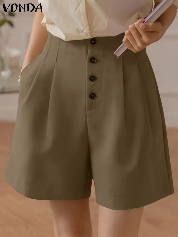 Eleganckie lato spodenki VONDA 2024 kobiet jednolity kolor na co dzień spodnie z wysokim stanem moda na suwak z kieszeniami luźne krótkie spodnie