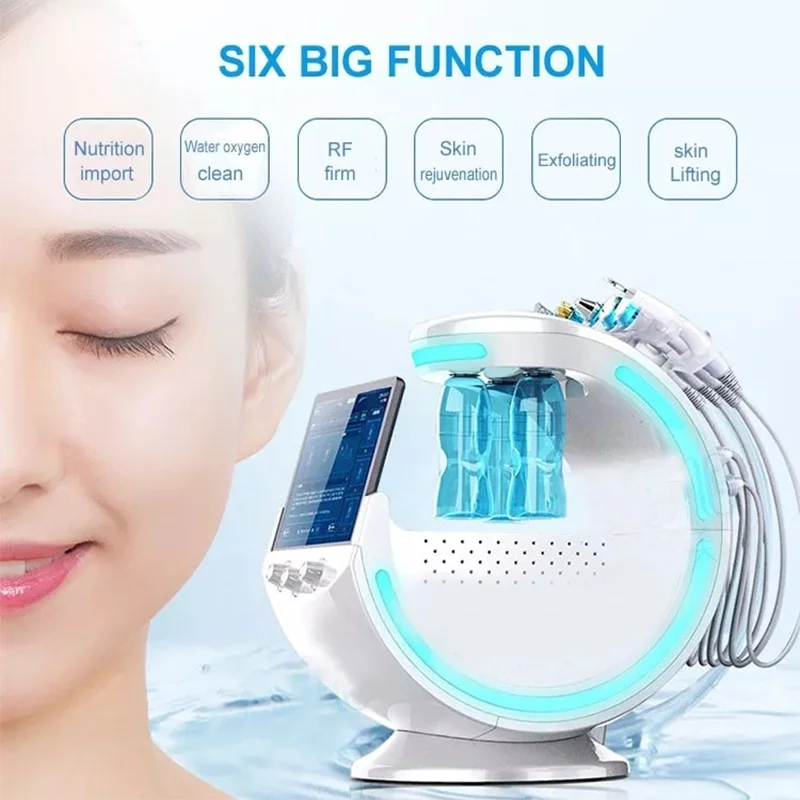 Máquina de belleza facial inteligente azul hielo 7 en 1, máquina de burbujas de hidrodermoabrasión de oxígeno, Limpieza Profunda, máquina de hidra