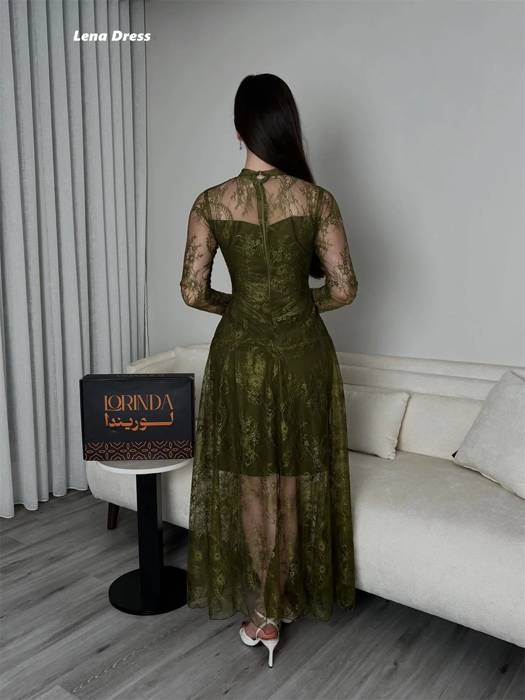 Lena Evening Dresses Woman Elegant Dress Luxury Women's Evening Dresses Embroidered Lace Customized Round Neck Long Sleeves Prom