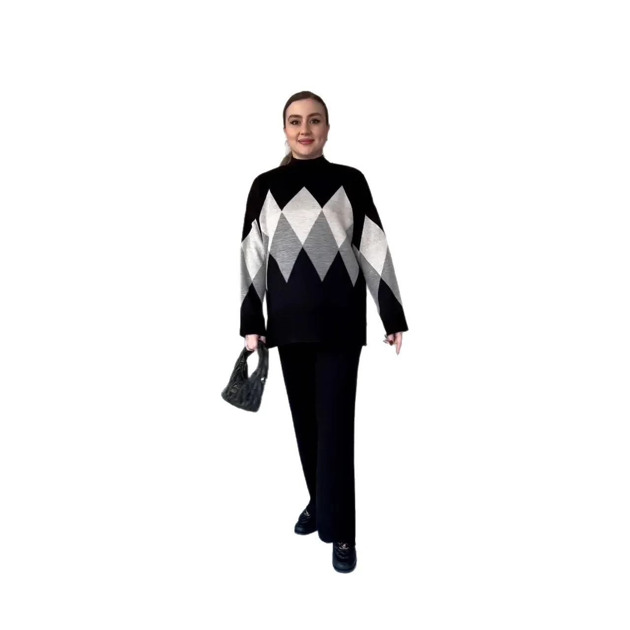 Sweater Suit Women Knitted 2 Piece Sets Pullover Turtleneck Top Wide Leg Pants Outfits Autumn Winter Knitwear Trousers Ensemble view 5