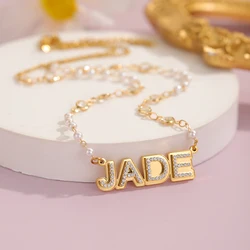 Customize Name Necklace  Double Layer Crystal Name Necklace Personalized Pearl Chain Gold Plated Necklace Gift Fashion Jewellery