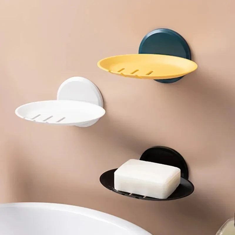

Bathroom Soap Dish Wall Hanging Punch-free Soap Holder Plastic Self Draining Storage Wall Shower Bathroom Accessories