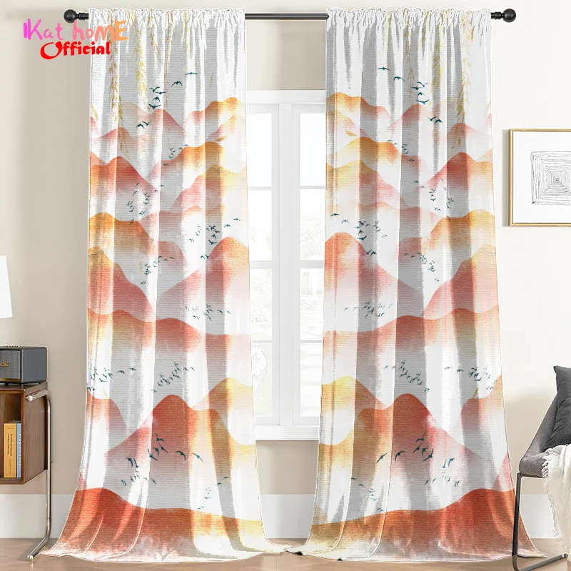 Japanese Mountains Stretch Continuously Window Curtains For Living Room Blackout Curtains Bedroom Kitchen Door Boho Home Decor