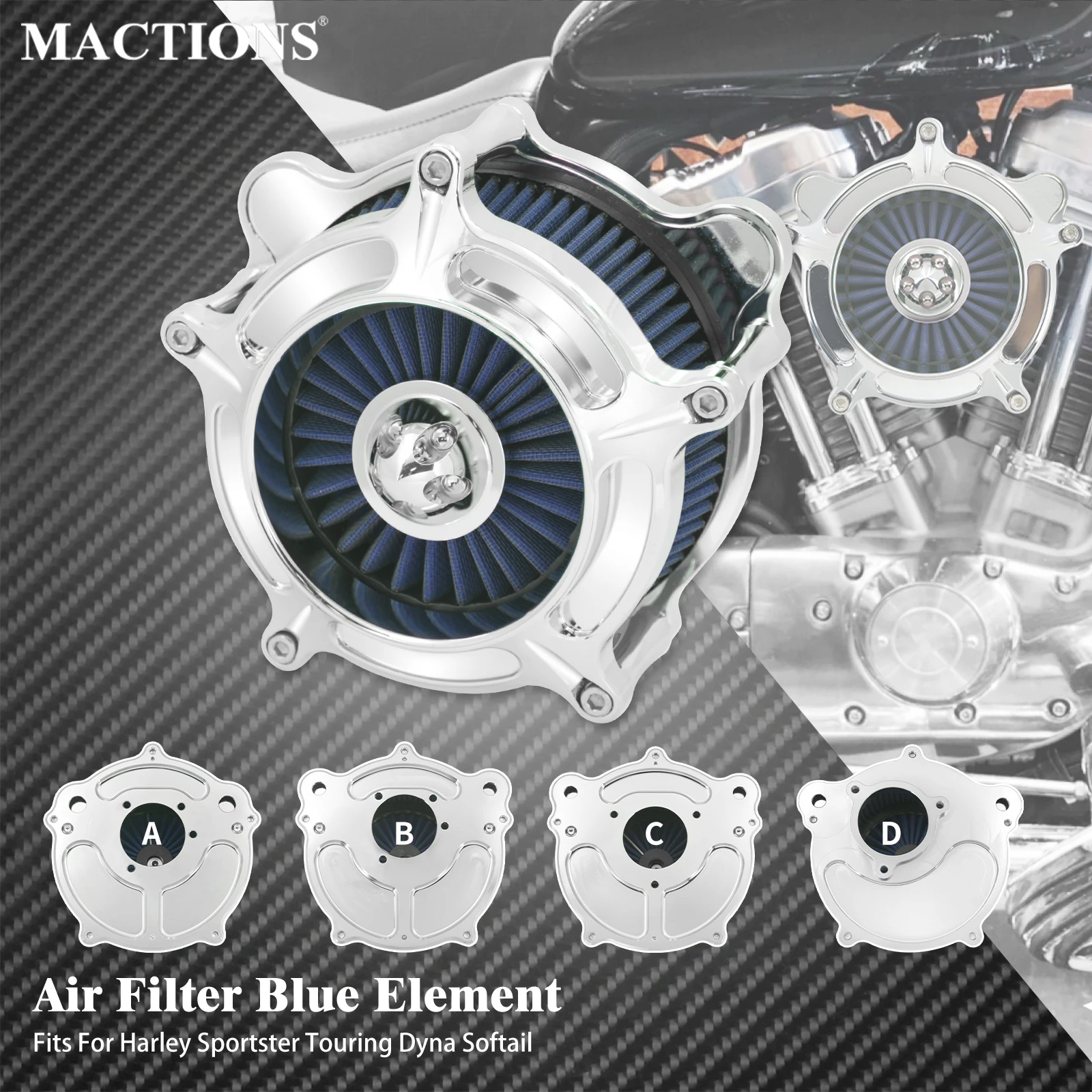 Motorcycle Air Filter Cleaner Intake Filter Element Chrome For Harley Touring Street Glide FLHTC Softail FXBRS Sportster 48 Dyna