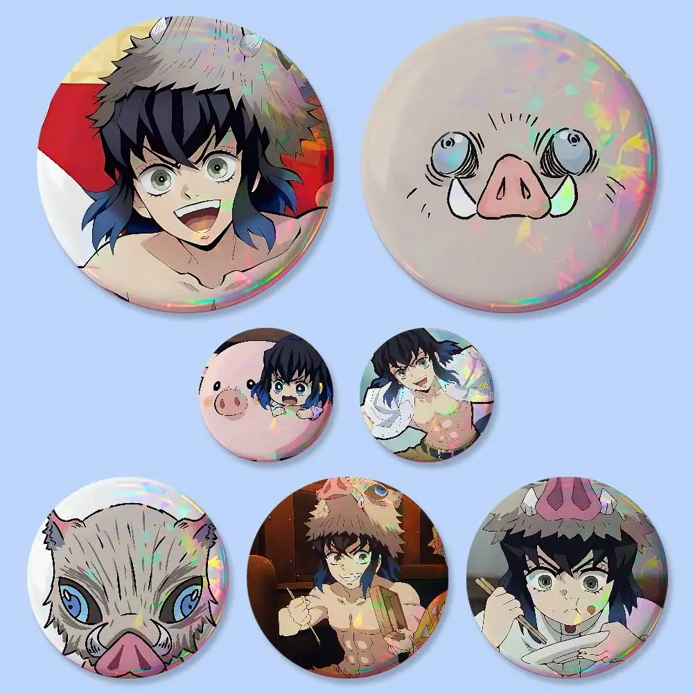 I-Inosuke Hashibira Abzeichen 25 32 44 58 75 mm Runde Cosplay-Pins Taschendekoration Fans Sammlerstücke Freunde Geschenke Brosche Souvenir