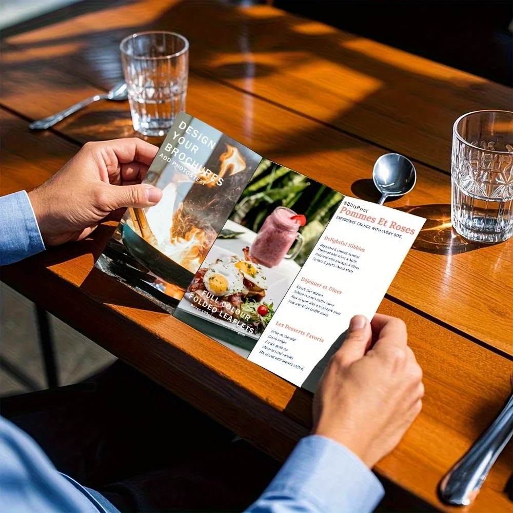 

200/100pcs, Custom Brochure, Three Fold, Foldable, Double-sided Printing Menu, Custom Logo A5 Size (copperplate Paper)