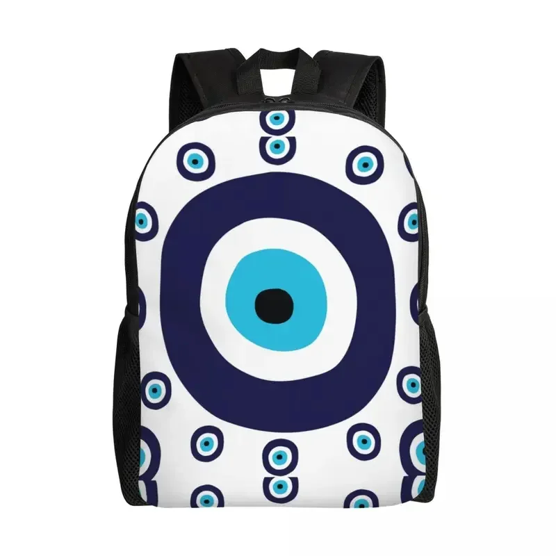 Navy Blue And Aqua Nazar Evil Eye Lucky Charm Pattern Backpack Women Men Fashion Bookbag for College School Amulet Boho Bags